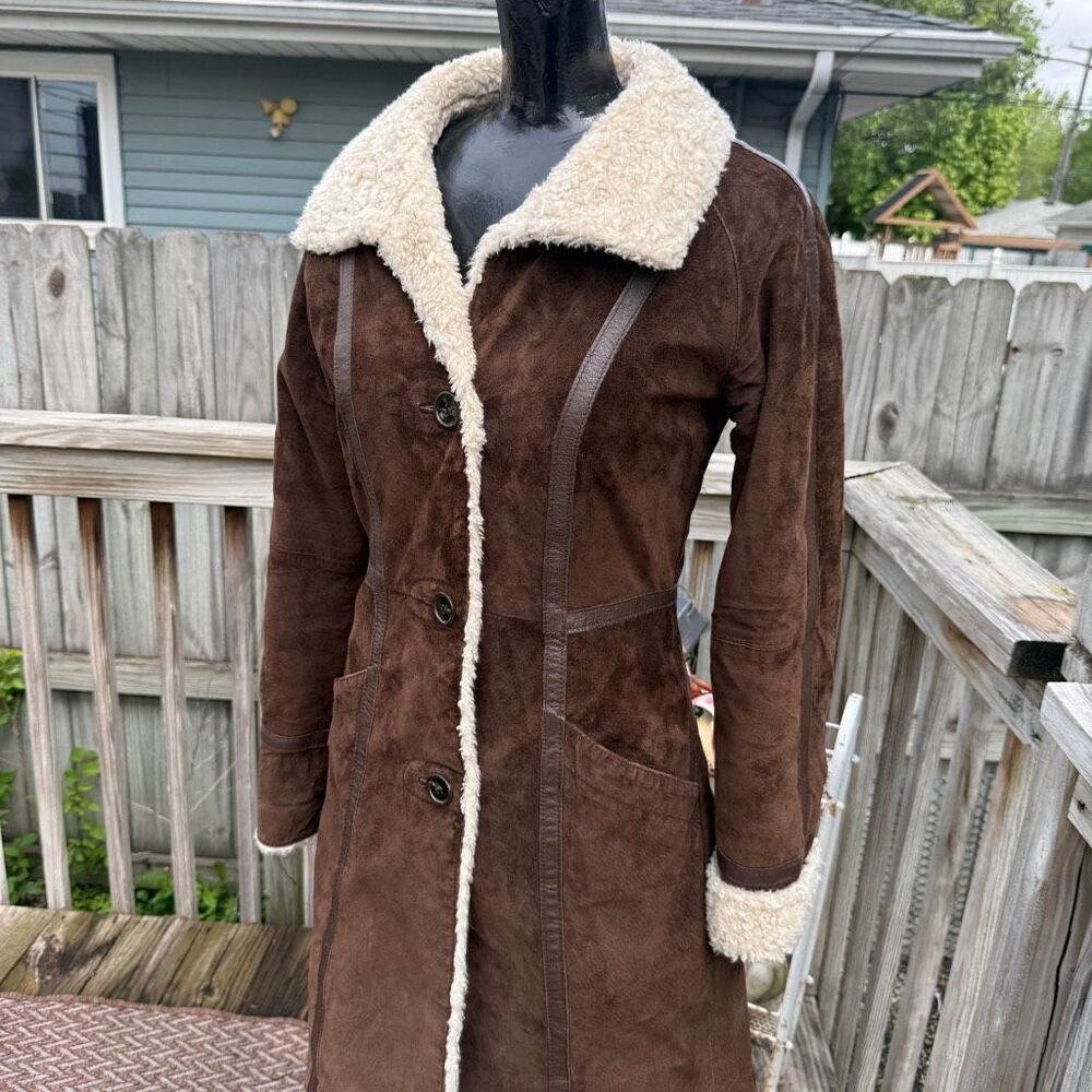 Y2K H&M Brown Faux Suede Faux Shearling Winter Women’s Coat Jacket - Picture 2 of 5